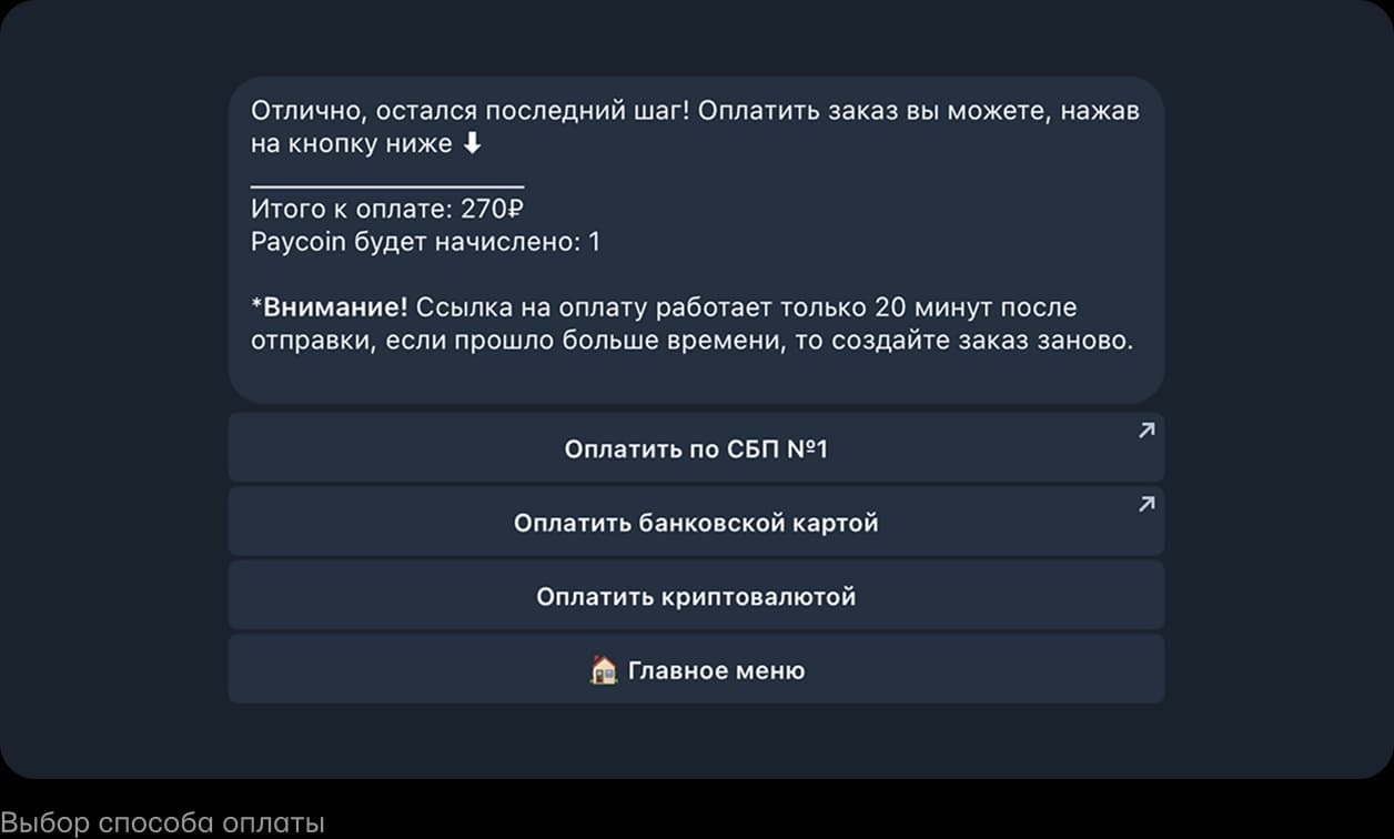 Выбор способа оплаты
